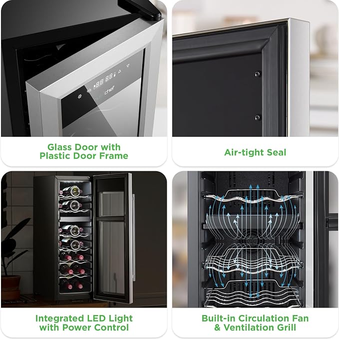 Nutrichef 18 Bottle Wine Fridge | Dual Zone Wine Chiller | Adjustable - Image 6
