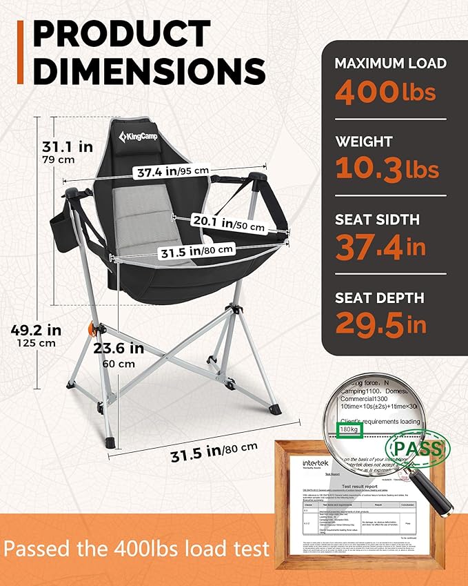 Chair Swing, Oversized Black Aluminum Folding Hammock, 400 lb Capacity