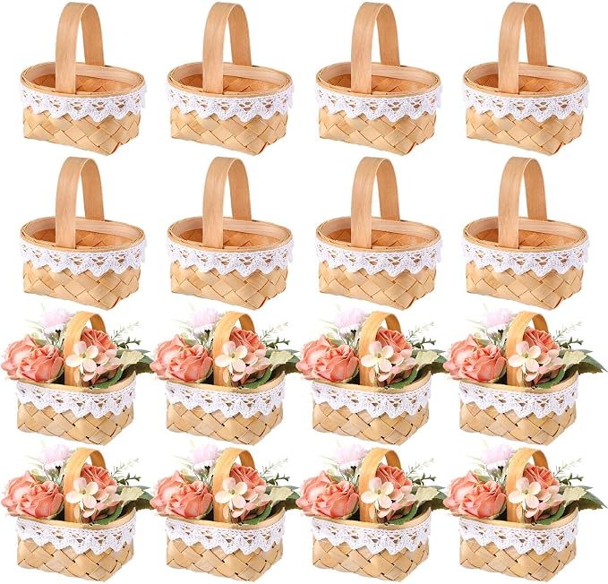 Geelin 12 Pcs Mini Flower Girl Basket Mini Woven Baskets by Geelin