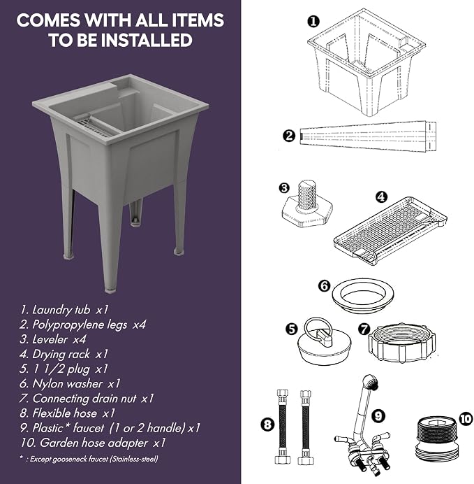 Freestanding Utility Sink with One Handle Black Faucet - Image 3