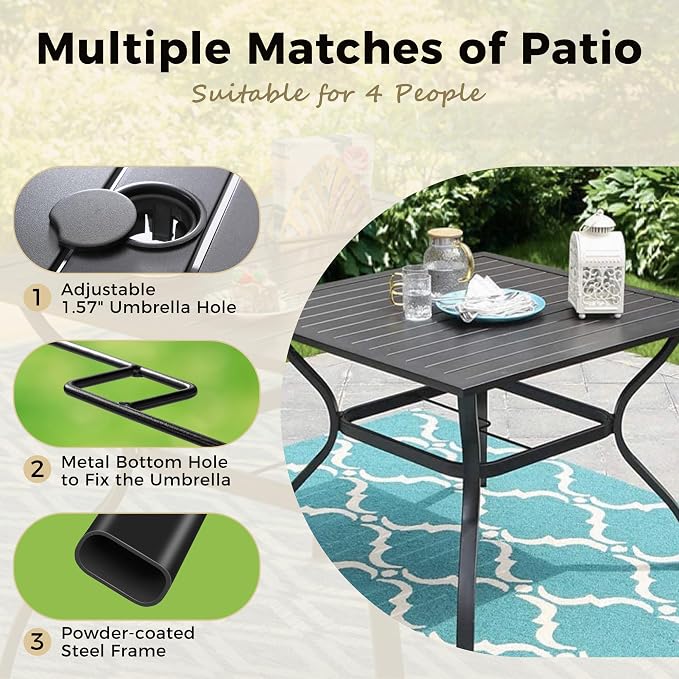 Outdoor Patio Square Dining Table, All Weather Wrought Iron Black Outdoor Table - Image 5