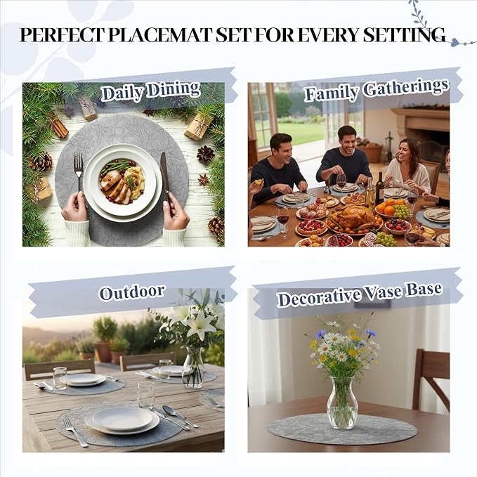 13'' Round Placemats Set of 6, PU Leather Table Mats, Non Slip Heat Resistant - Image 6