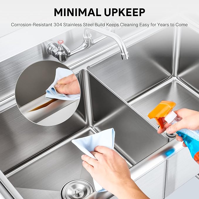 WILPREP 2-Compartment Sink, Freestanding Double Bowl Utility Sink, Work Station - Image 4