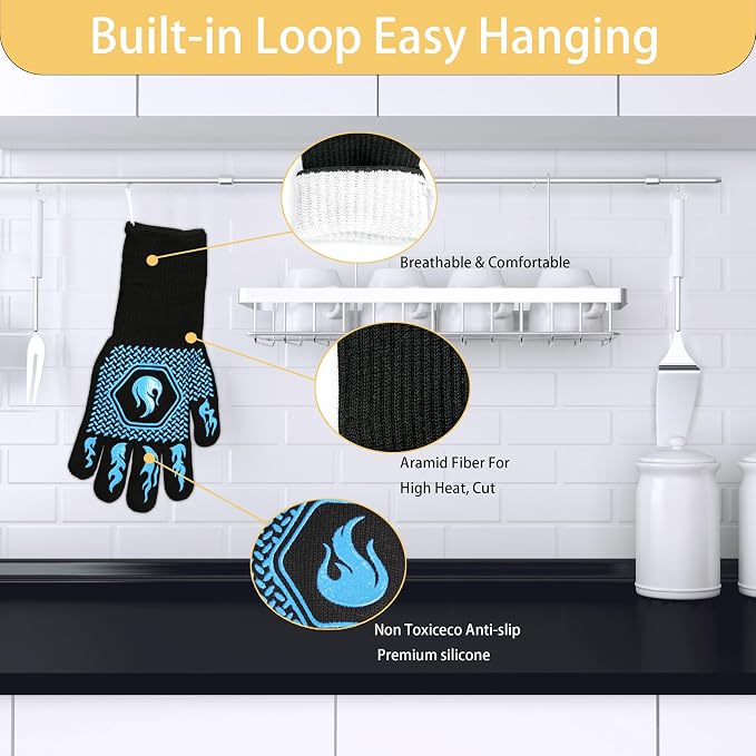 BBQ Fireproof Gloves, Grill Cut-Resistant Gloves 1472°F Heat Resistant Gloves - Image 3