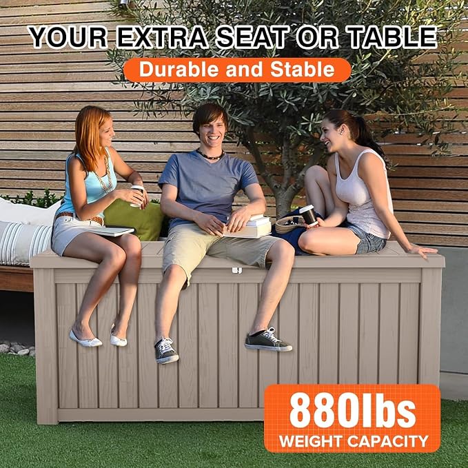180 Gallon Resin Deck Box, Waterproof Outdoor Storage Box - Image 7