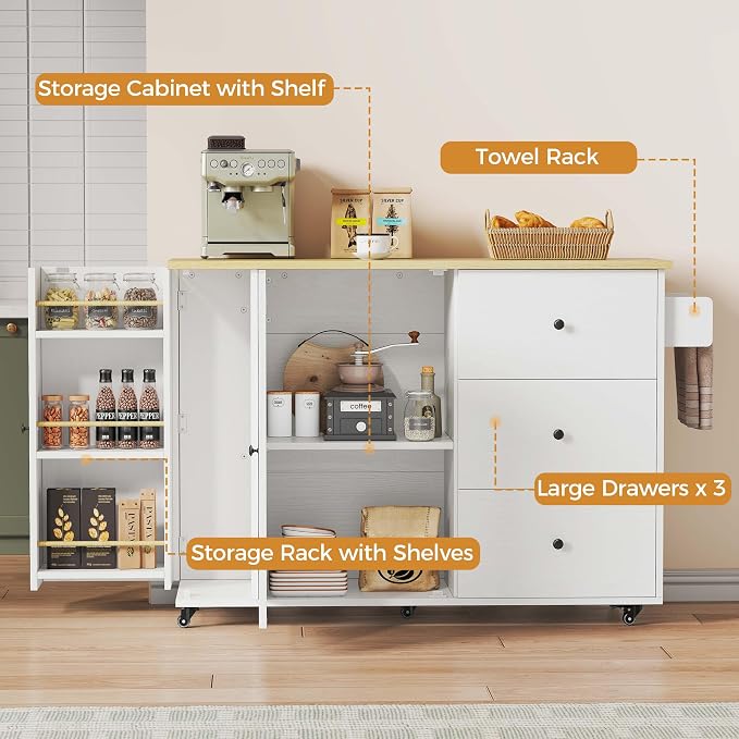 IRONCK Kitchen Island with Storage, 47.2in Rolling Island on Wheels, Kitchen - Image 4