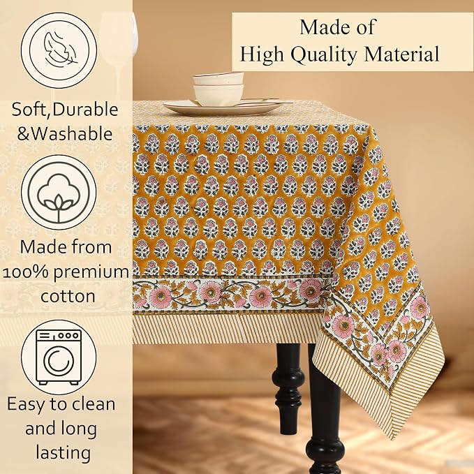 CPC Tablecloth 100% Cotton 72x160 Inch Indian Block Print Rectangle Table Cover - Image 7