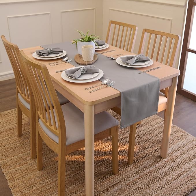 Encasa XO Table Runner 13"x59" Long | Cotton Canvas Fabric | Grey Solid Color | - Image 2
