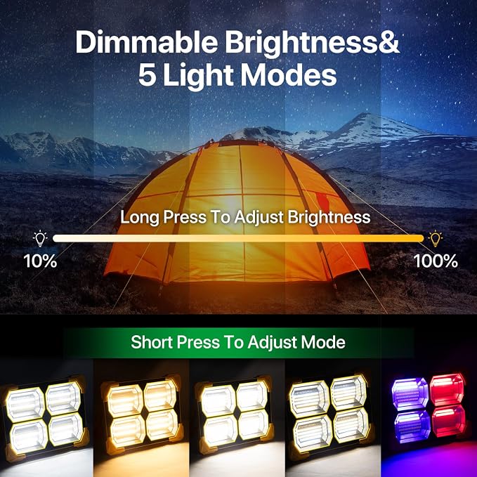 Portable LED Work Solar Light - 300W LED Rechargeable Work Light 22000mAh Solar - Image 3