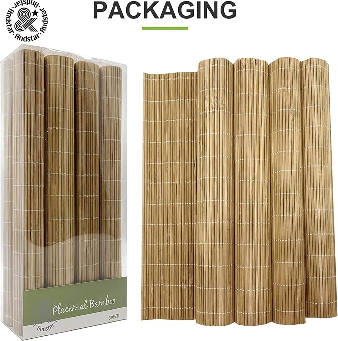 ANDSTAR Set of 8 Pcs Bamboo Placemats Sushi Rolling Mat Japanese Style Natural - Image 8