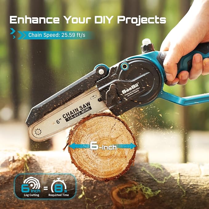 SEESII Mini Chainsaw & Pruning Shears: 6" Electric Saw Brushless & 1.3" Pruner - Image 6