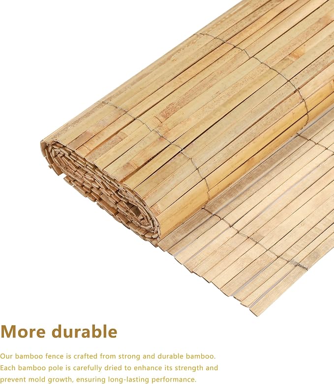 Bamboo Privacy Fence Roll 6ft x 13ft, Natural Bamboo Slat Screening Panels - Image 4