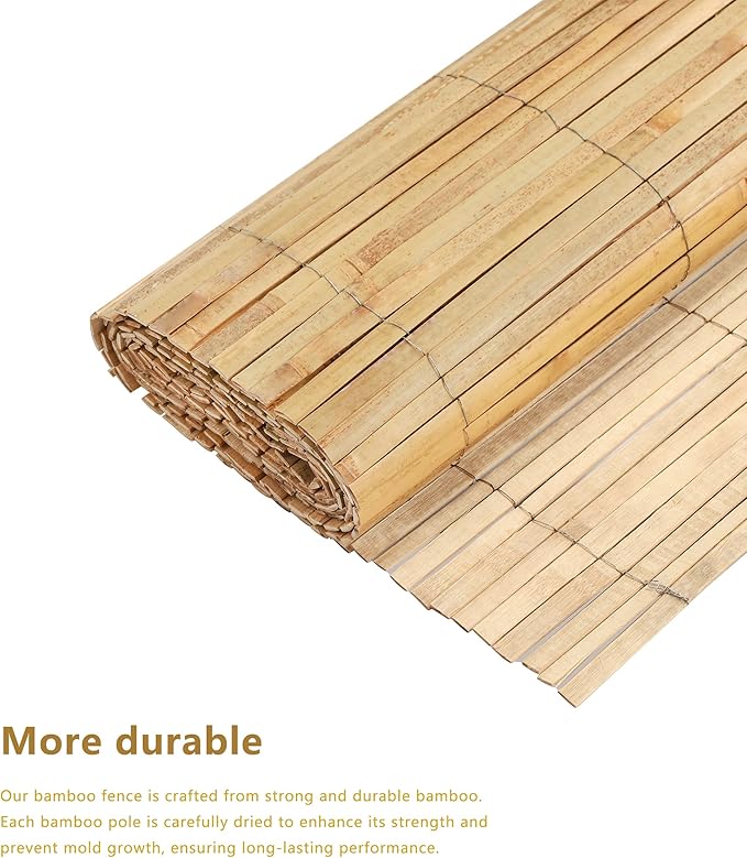 6.5ft x 13ft Bamboo Slat Screening Roll, Natural Bamboo Privacy Fence Panels - Image 3