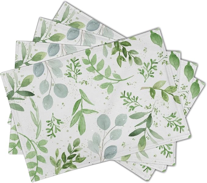 Giwawa Leaf Spring Placemats Set of 4 Sage Green Eucalyptus Leaves Linen Non - Image 2