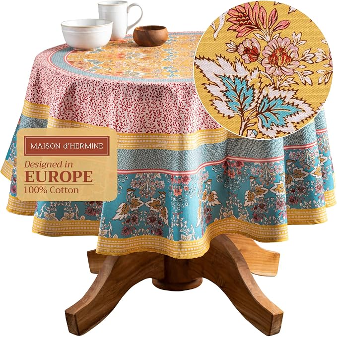 Maison d' Hermine Table Cloth Round Table 100% Cotton 63 Inches Tablecloth by MaisondHermine