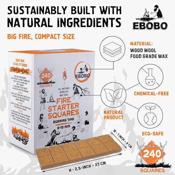 240 pcs Fire Starter Cubes – Natural Wax-Based, Odorless & Non-Toxic – Quick - Image 2