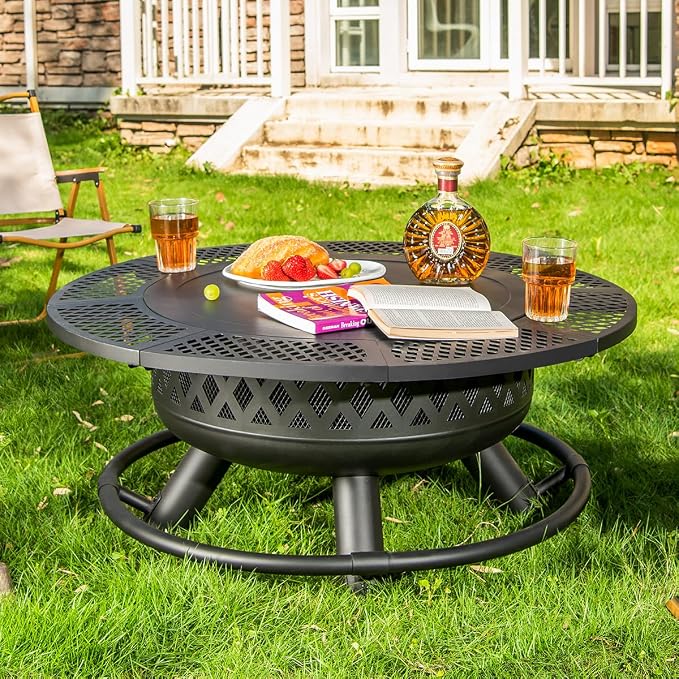 36 Inch Fire Pit with Grill, Wood Burning Fire Pits - Image 4
