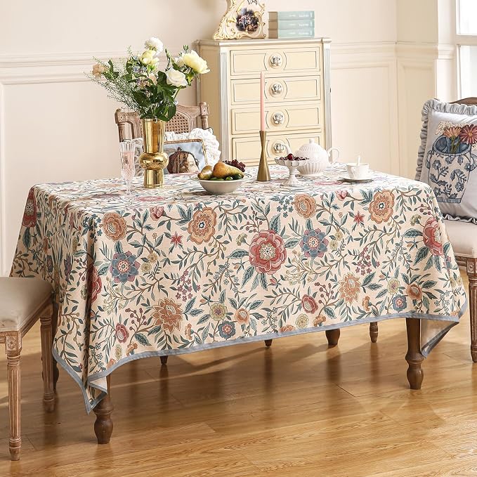 Designer Vintage Linen Rectangle Tablecloth, William Morris Floral Table Cloth - Image 9