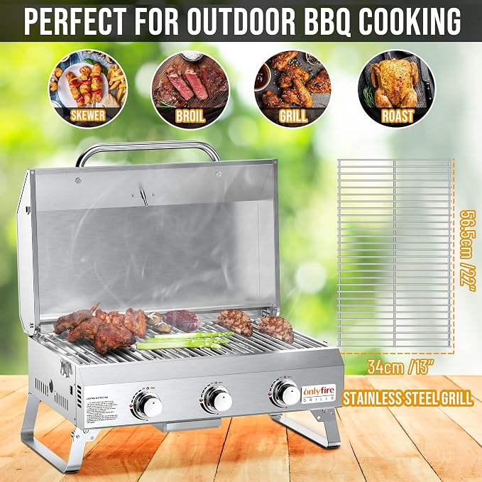 Tabletop Gas Grill 3 Burners, Portable Propane BBQ Grill - Image 6