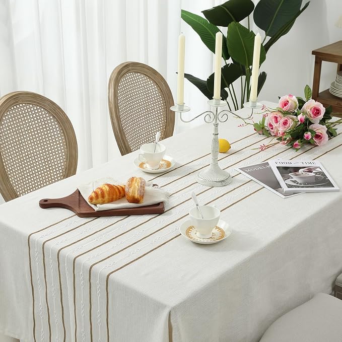 Chassic 60 x 84 inches Farmhouse Style Linen tablecloths, Boho Wrinkle - Image 3