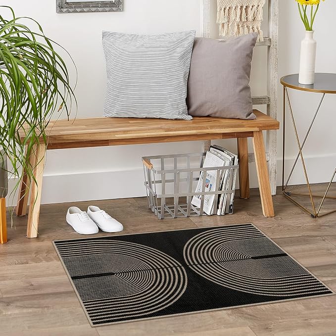 Easy Jute Rainbow Entryway Rug, 2x3 Black Washable Non-Slip Indoor Outdoor - Image 7
