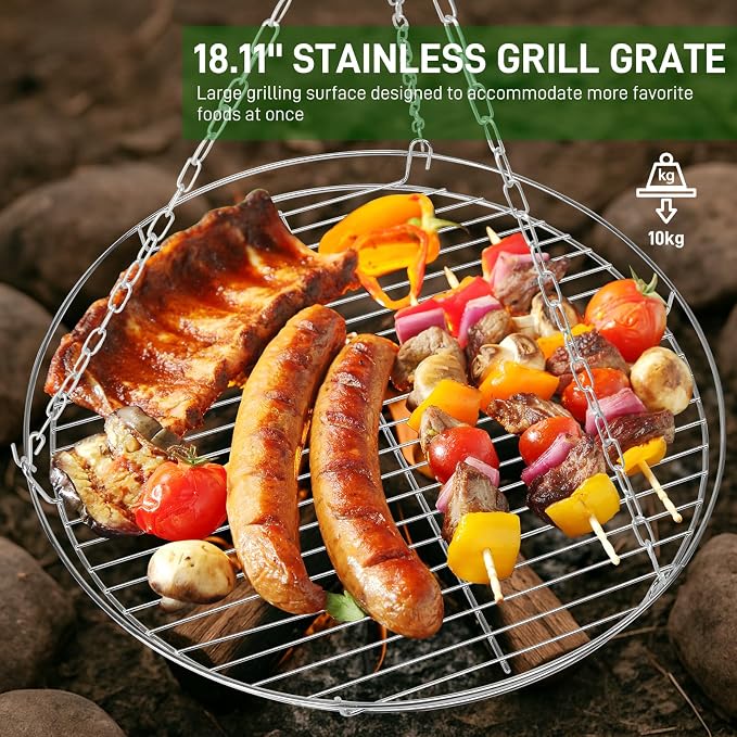 Outvita Campfire Tripod Grill, Adjustable Height BBQ Grill Grate - Image 2
