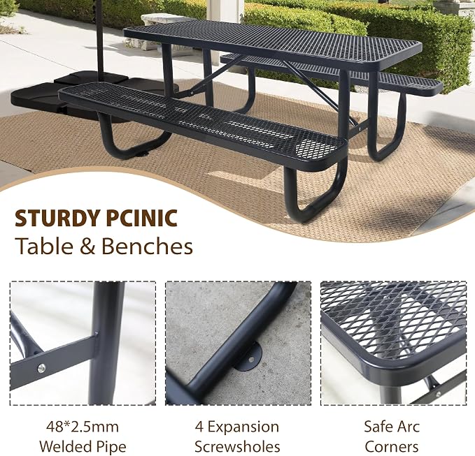 6FT Rectangular Metal Picnic Table - Image 5