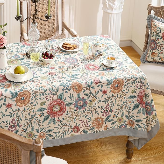 Designer Linen Small Square Tablecloth, William Morris Floral Colorful Pattern - Image 4
