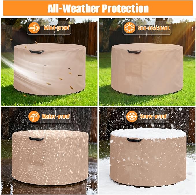 Kovshuiwe Round Fire Pit Cover-600D Fabric Waterproof and Resistant - Image 7
