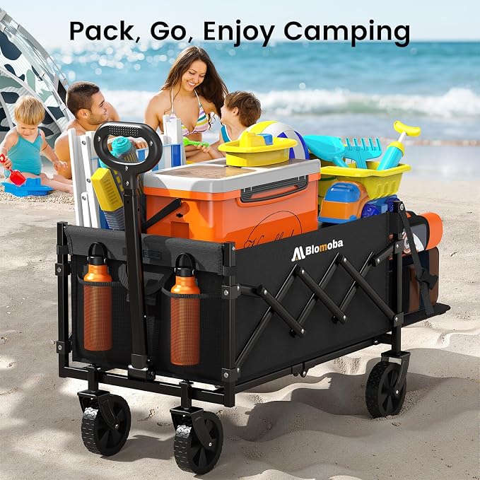 220LBS Foldable Wagon with All-Terrain Wheels, Portable Wagon Cart with - Image 7