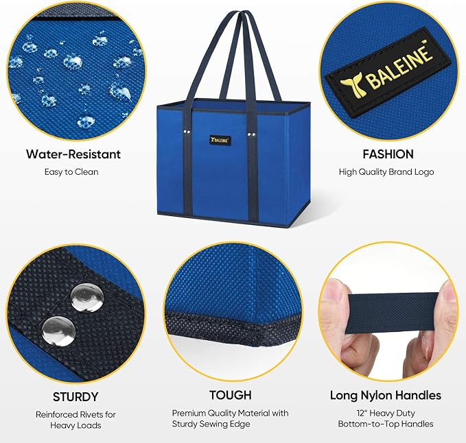 BALEINE 3Pk Reusable Grocery Bags, Foldable Shopping Bags - Image 5