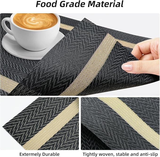 Luxurious Placemats Set of 8, Vinyl Table Place Mats Stain Resistant Foldable - Image 8