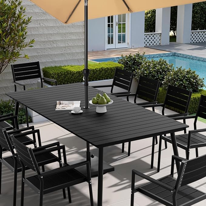 95" Patio Outdoor Dining Table for 8-10, Weather-Resistant Wood-Grain Top - Image 2