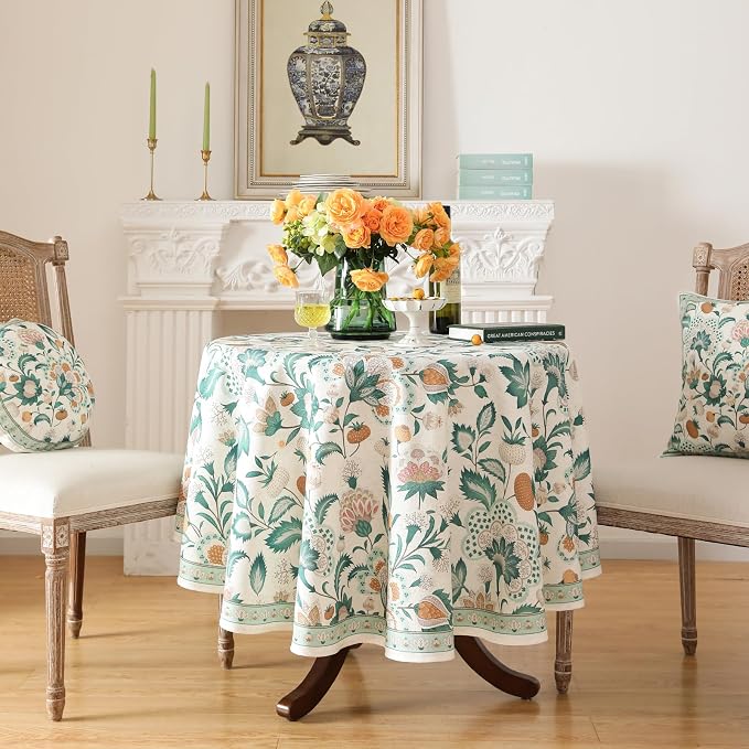 patdrea Designer Small Vintage Green Round Table Cloth, French Floral Country - Image 2