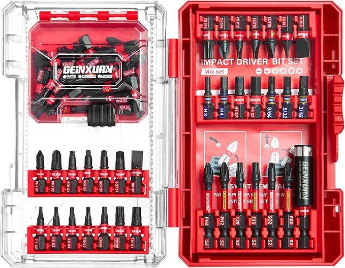 65Pieces Impact Screwdriver Bits Set, Magnetic S2 Steel by GEINXURN