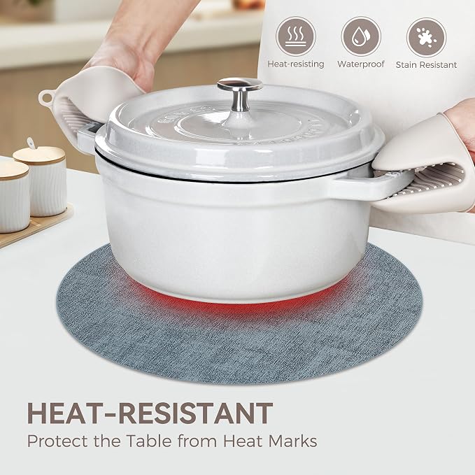 13" Round Placemats Set of 8, Reversible Faux Leather Heat Resistant Table Mats - Image 3
