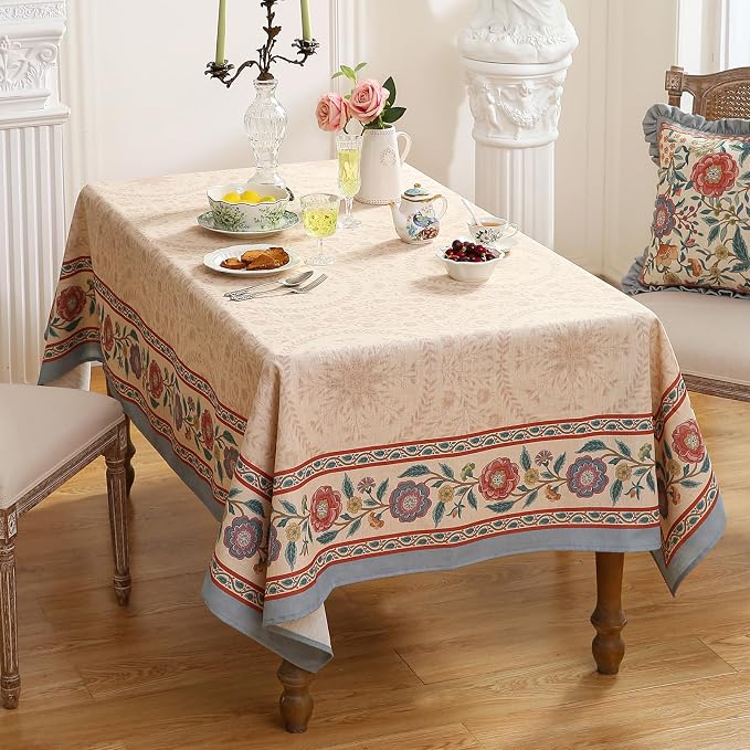 Beige Linen Rectangle Extra Long Tablecloth, Vintage Indian Style Soft and - Image 8