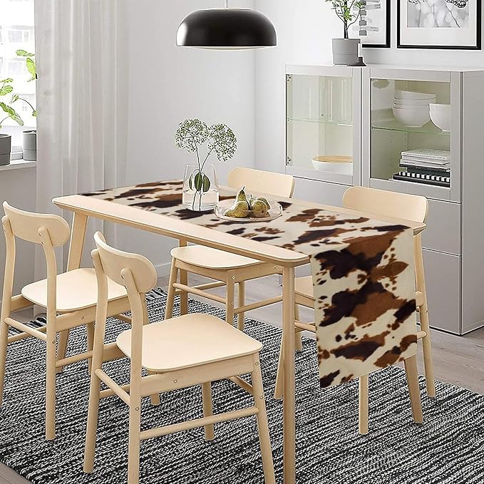 Cowhide Print Table Runner, Western Farm Animal Fur Wildlife Rustic Table Runner - Image 2