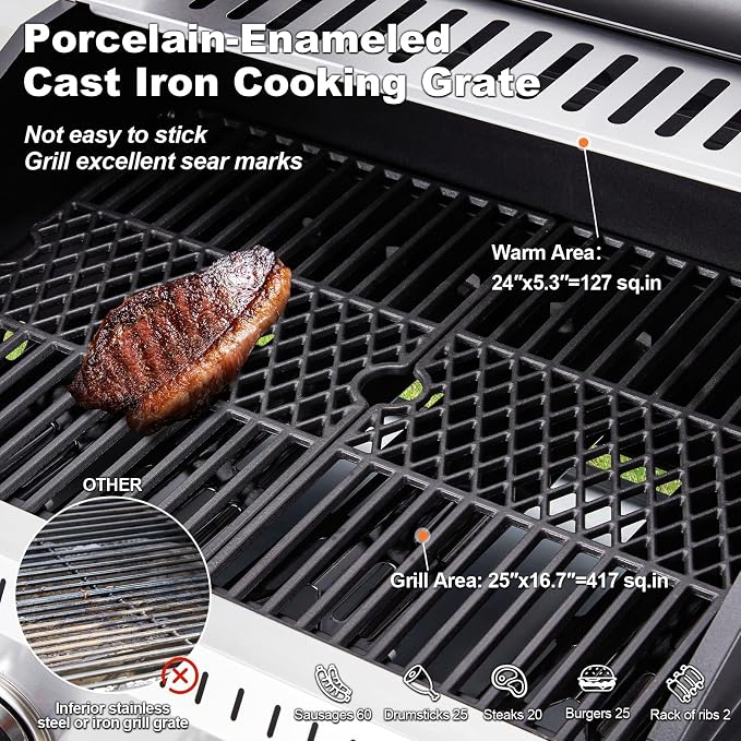 MELLCOM Stainless Steel 4 Burner BBQ Propane Gas Grill - Image 4