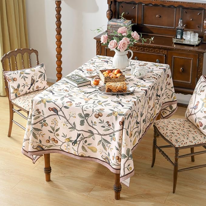 Linen Square Pink Tablecloth, Wrinkle Resistant French Vintage Tablecloth Print - Image 9