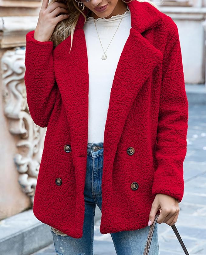 Women's Winter Warm Plush Cardigan Fuzzy Fleece Lapel Jacket - Image 3