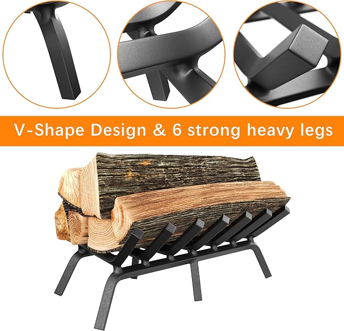 Mr IRONSTONE Fireplace Grate 24 inch Solid Steel Heavy Duty Firewood Log - Image 5