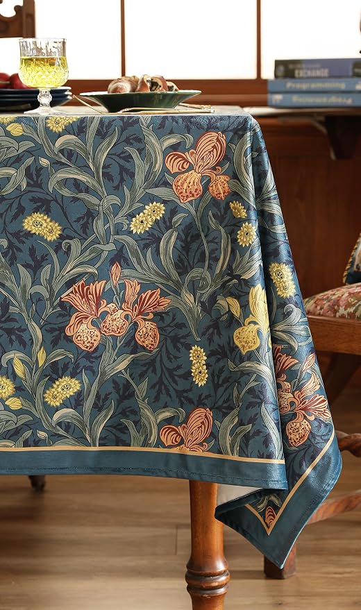 patdrea Designer Vintage Dark Blue Linen Rectangle Tablecloth, French Rustic - Image 7