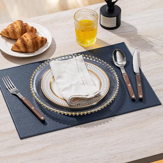 Faux Leather Placemats Set of 8 Vinyl Washable Wipeable Table Mats - Image 5