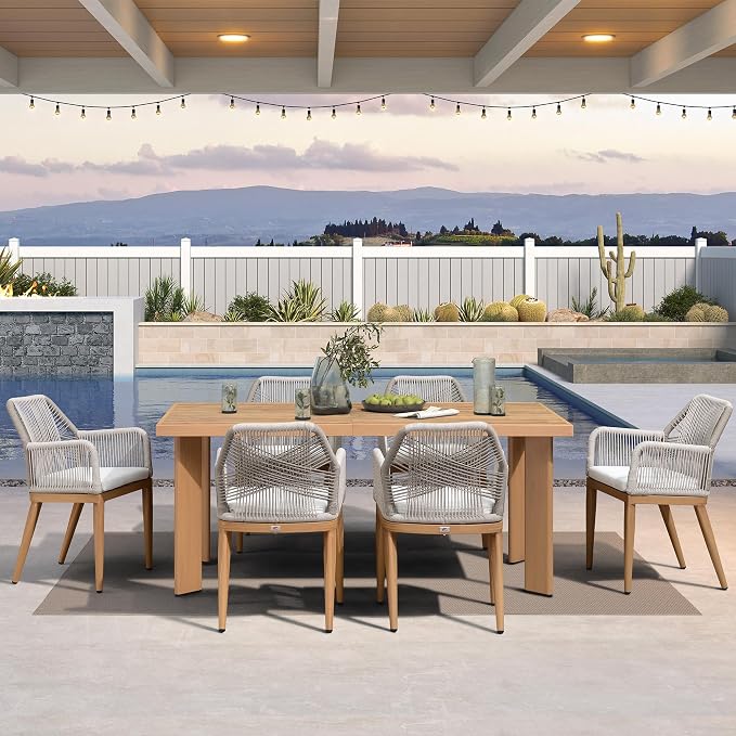 PURPLE LEAF 7 Pieces Patio Dining Set Aluminum Modern Rectangular Table and - Image 2