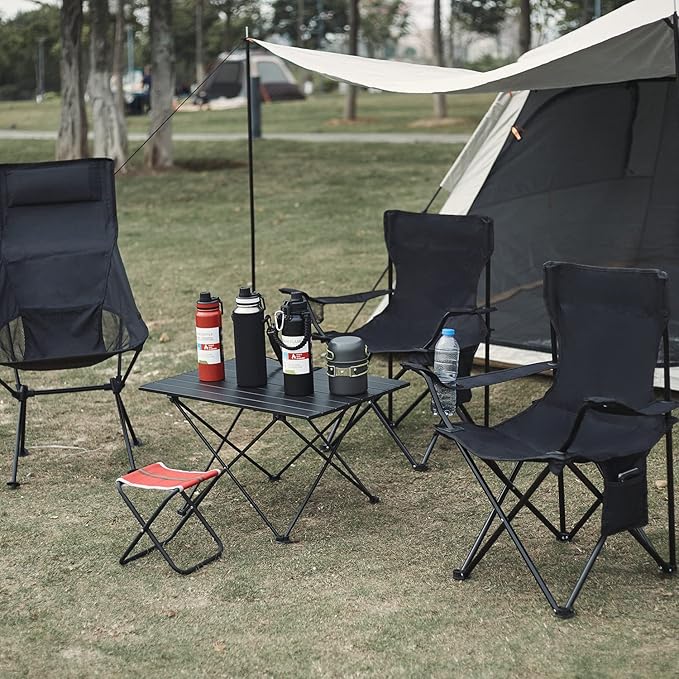Black Folding Camping Chair, 4 lb Lightweight with Carry Bag