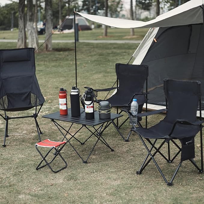 Folding Camping Chairs, 2-Pack Black, Lightweight Steel Frame