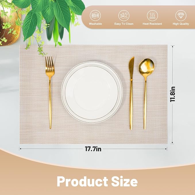 Placemats Set of 8，Non-Slip PVC Weave Table Mats Easy to Clean，Heat Resistant - Image 2