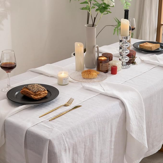 EVERLY 100% Pure Linen Rectangle Tablecloths 60x84Inches - Image 8