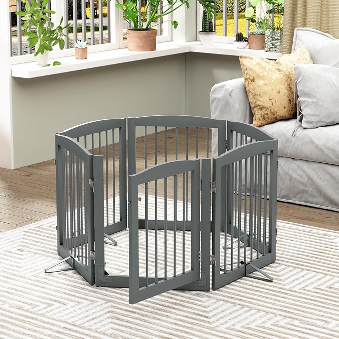 Freestanding Pet Gates with Walk Through Door, Dog Indoor Fence, Dog Gate - Image 2
